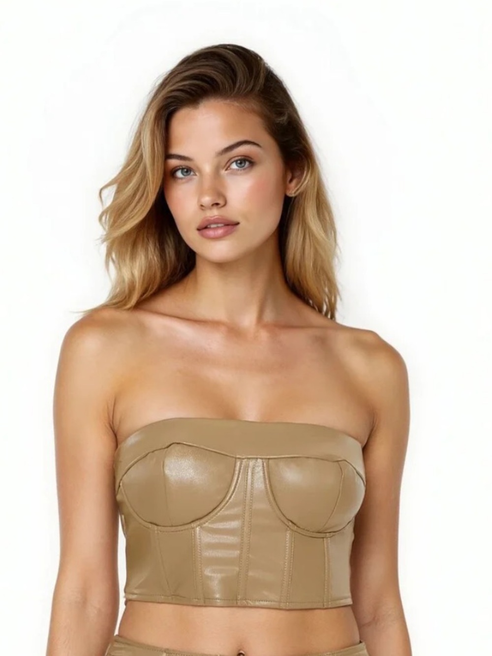 Forever 21 Strapless Bustier Crop Top in Tan